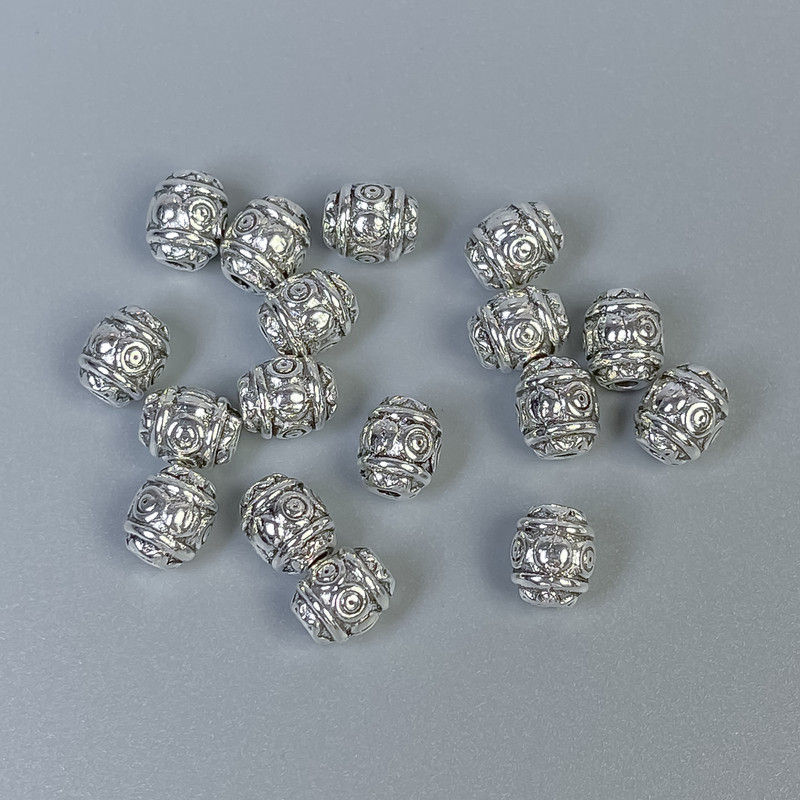 Findings Bead Insert, Silver-Coloured Metal, Diameter 6x7mm+/- Hole Diameter 1mm+/-, Packing 20g (~26 pcs)