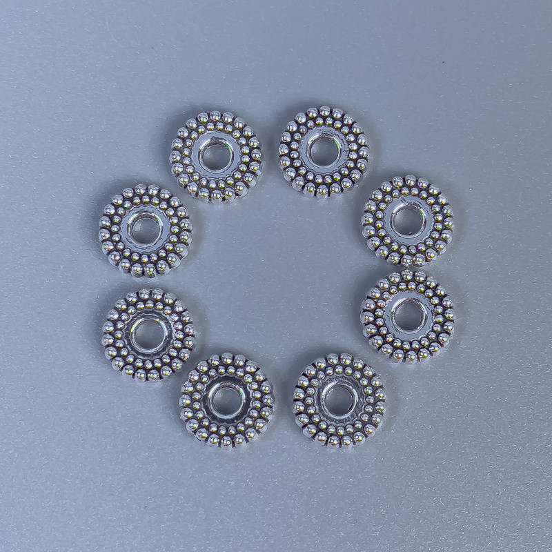 Findings Bead Insert, Silver-Coloured Metal, Diameter 7x2mm+/- Hole Diameter 2mm+/-, Packing 20g (~50 pcs)