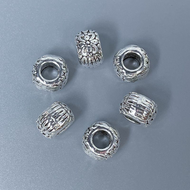 Findings Bead Insert, Silver-Coloured Metal, Diameter 10x7mm+/- Hole Diameter 5mm+/-, Packing 20g (~10 pcs)