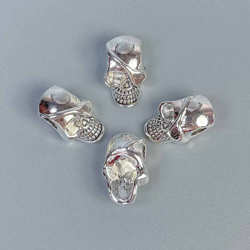 Findings Skull Bead Insert, Silver-Coloured Metal, Diameter 12x19x9mm+/- Hole Diameter 4mm+/-, Packing 20g (~5 pcs)