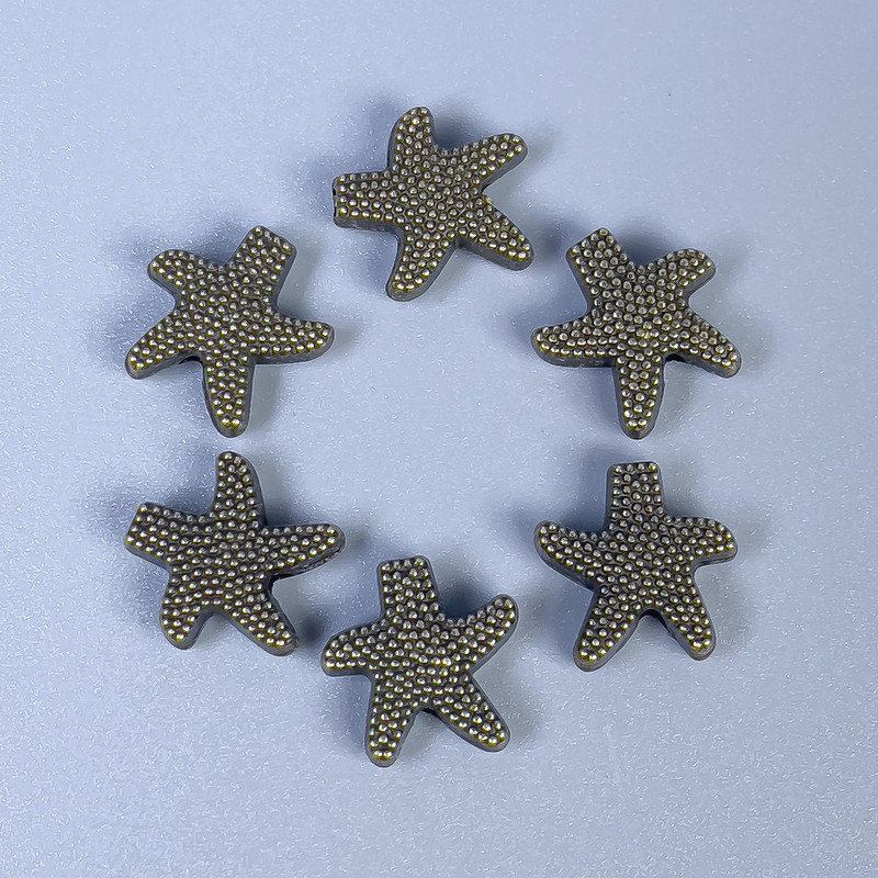 Bead Insert Findings Starfish, Bronze Metal Colour, Diameter 10x3mm+/-, Hole Diameter 1.5mm+/-, Pack of 11pcs