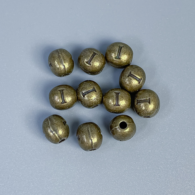 Insert Bead with Letter "I" Finding, Bronze Colour, Diameter 6x7mm+/- Hole, Diameter 1.8mm+/- Pack 28 pcs