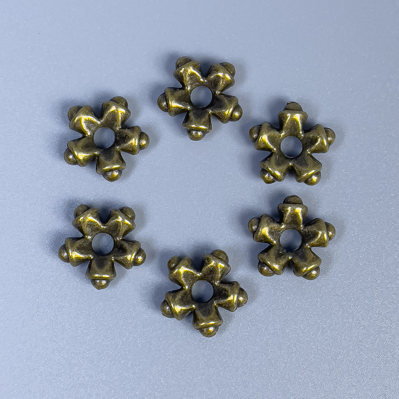 Bead insert finding, bronze metal colour, diameter 11x4mm+/-, hole diameter 3mm+/-, pack of 20 pcs