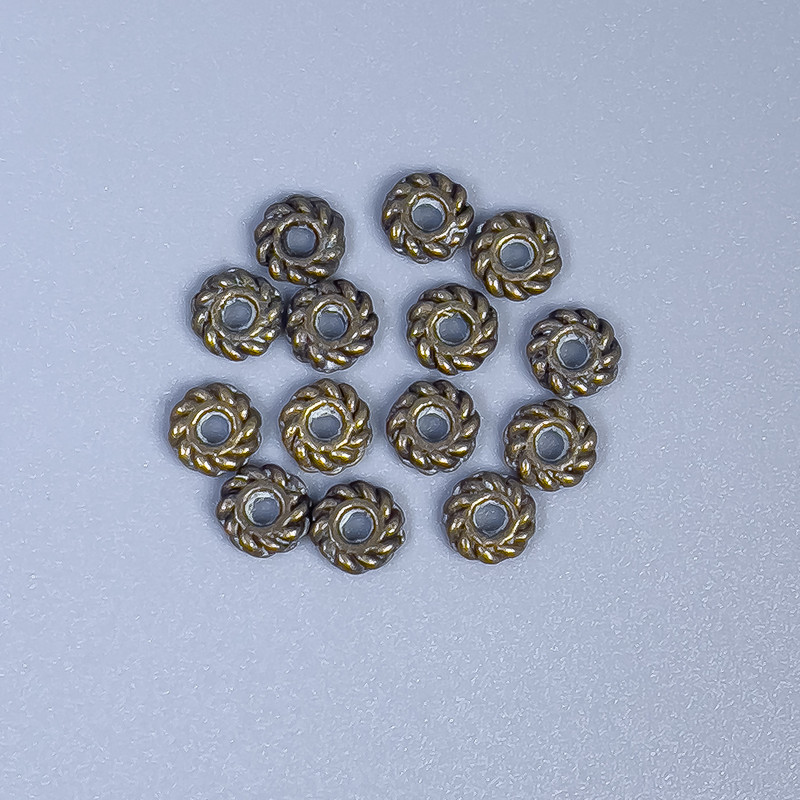 Rondelle Spacer Bead Finding, bronze-tone metal, diameter 4x1mm +/-, hole diameter 1mm +/-, pack of 22 pcs