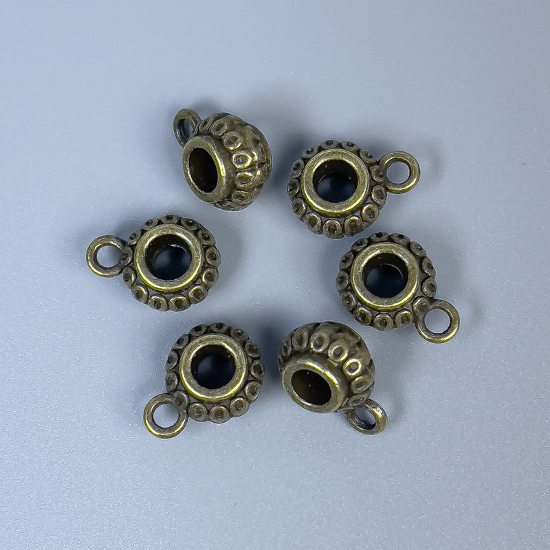 Bail Findings, Bronze Metal Colour, Size 12x8x6mm+/- Holes Diameter 4mm+/- and 2mm+/-, Pack of 20g (~18pcs)