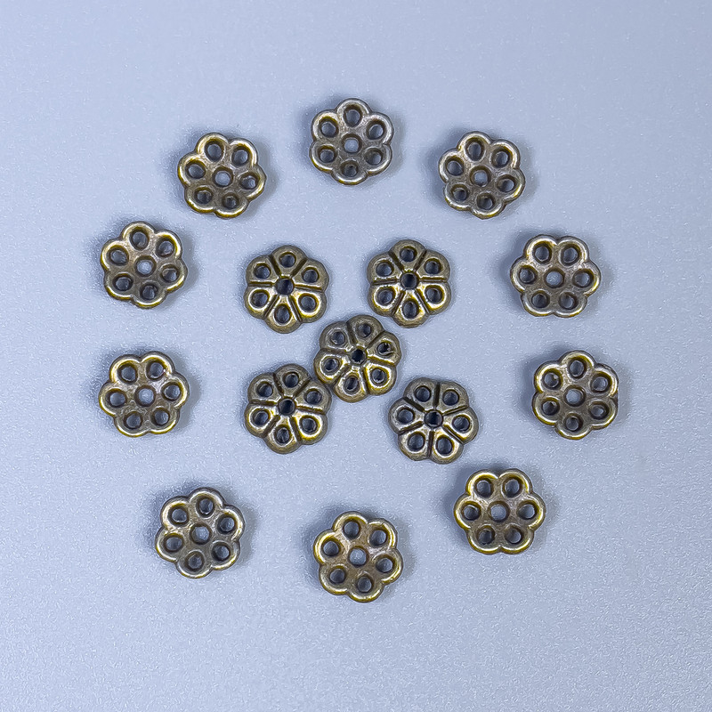 Bead Cap Findings, Bronze Metal Colour, Diameter 6x1mm+/- Hole Diameter 0.5mm+/-, Pack of 80