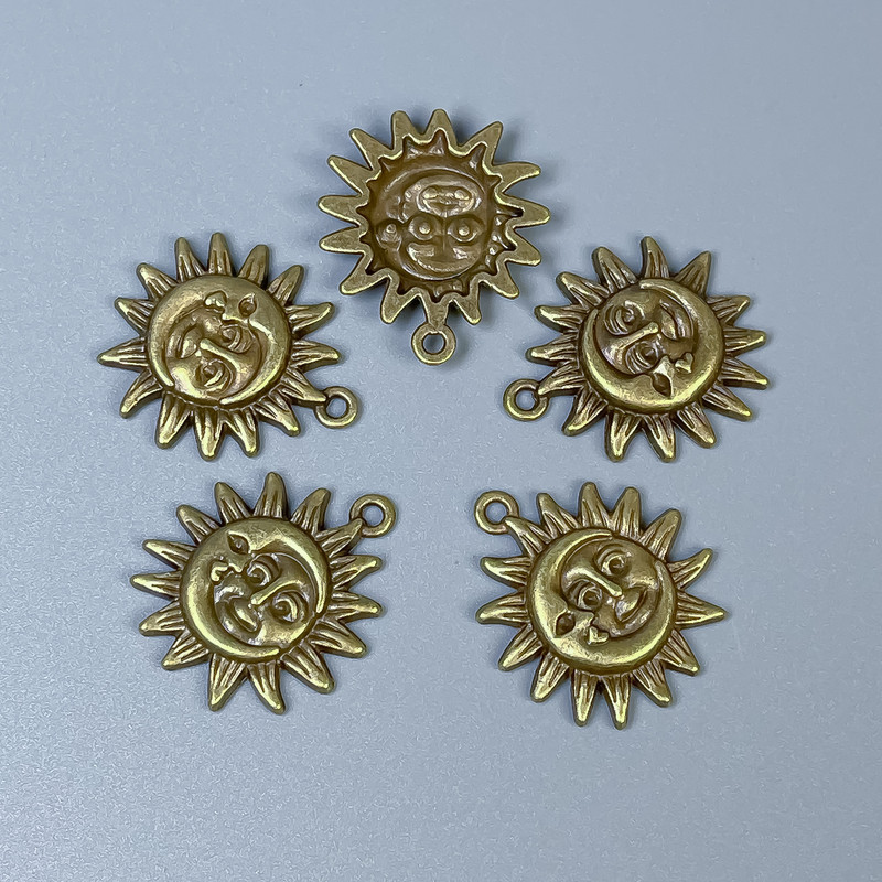 Sun and Moon Pendant Findings, Bronze Metal Colour, Size 20x23x3mm+/- Hole Diameter 1.5mm+/-, Pack of 10