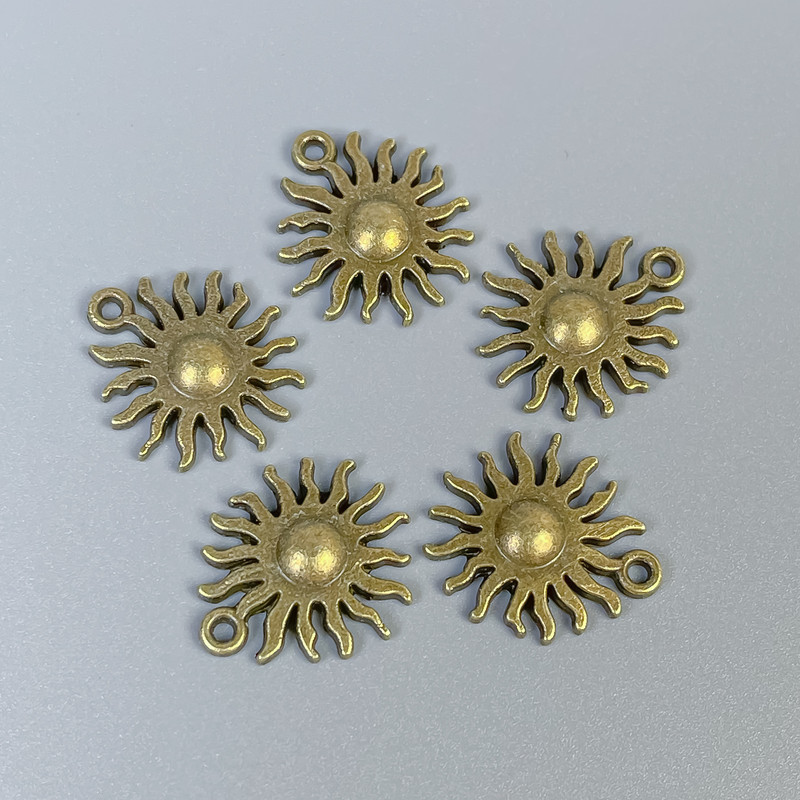 Sun Pendant Finding, Bronze Metal Colour, Size 17x15x2.5mm +/-, Hole Diameter 1mm +/-, Pack of 14pcs