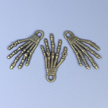 Skeleton Hand Pendant Finding, Bronze Metal Colour, Size 35x19x2mm +/-, Hole Diameter 3mm +/-, Pack 20g (~9pcs)