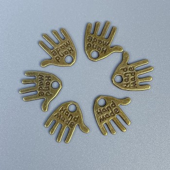Handmade Hand Pendant Finding, Bronze Metal Colour, Size 12x11x1mm +/-, Hole Diameter 1.5mm +/-, Pack 20g (~50pcs)