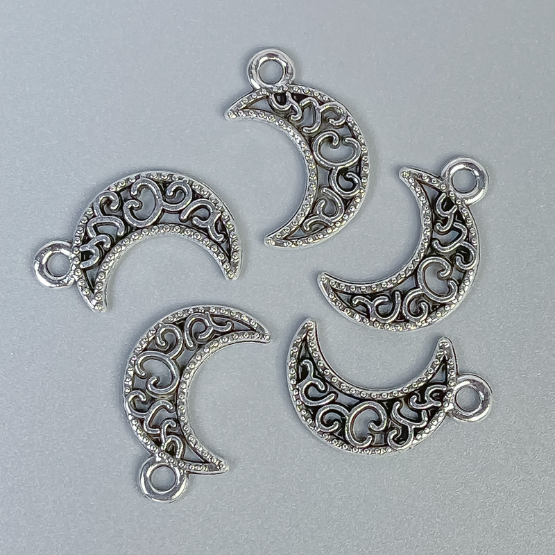 Moon Pendant Findings, Silver Metal Colour, Size 18x11x1.5mm+- Hole, Diameter 2mm+-, Pack of 14pcs