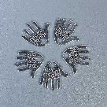 Handmade Palm (Hamsa) Pendant Finding, silver-tone metal, size 12x11x1mm +/-, hole diameter 1.5mm +/-, pack 20g (~50 pcs)