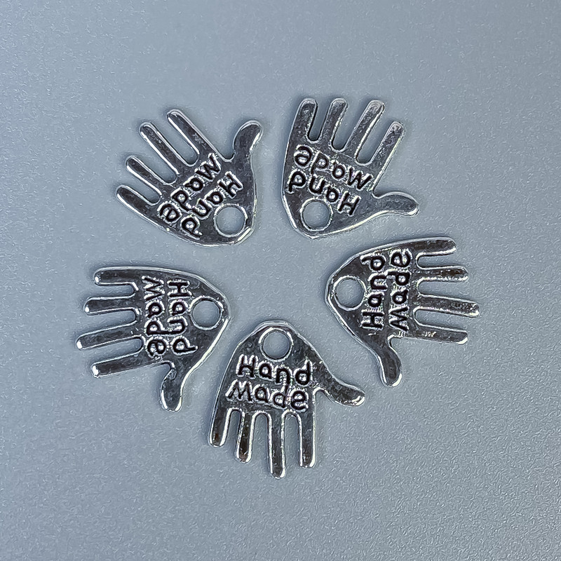 Handmade Palm (Hamsa) Pendant Finding, silver-tone metal, size 12x11x1mm +/-, hole diameter 1.5mm +/-, pack 20g (~50 pcs)