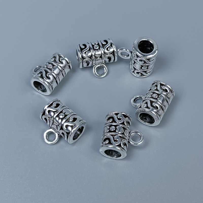 Bail Findings, Silver Metal Colour, Size 14x13x8mm+/-, Holes Diameter 5mm+/- and 2.5mm+/-, Pack of 10pcs