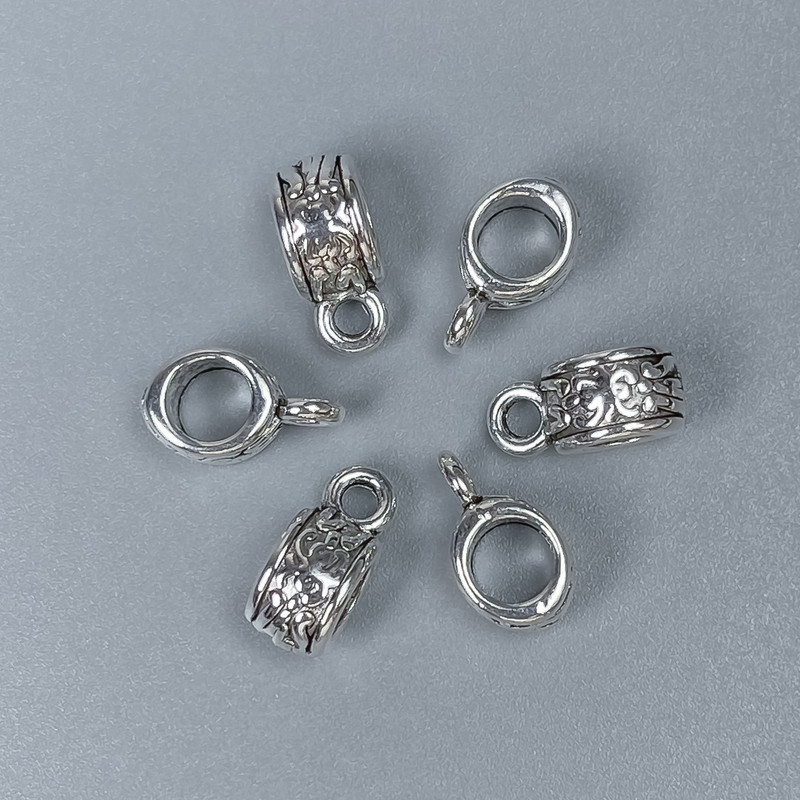 Bail Findings, Silver Metal Colour, Size 11x5x6mm+/-, Holes Diameter 4.5mm+/- and 2mm+/-, Pack of 20pcs