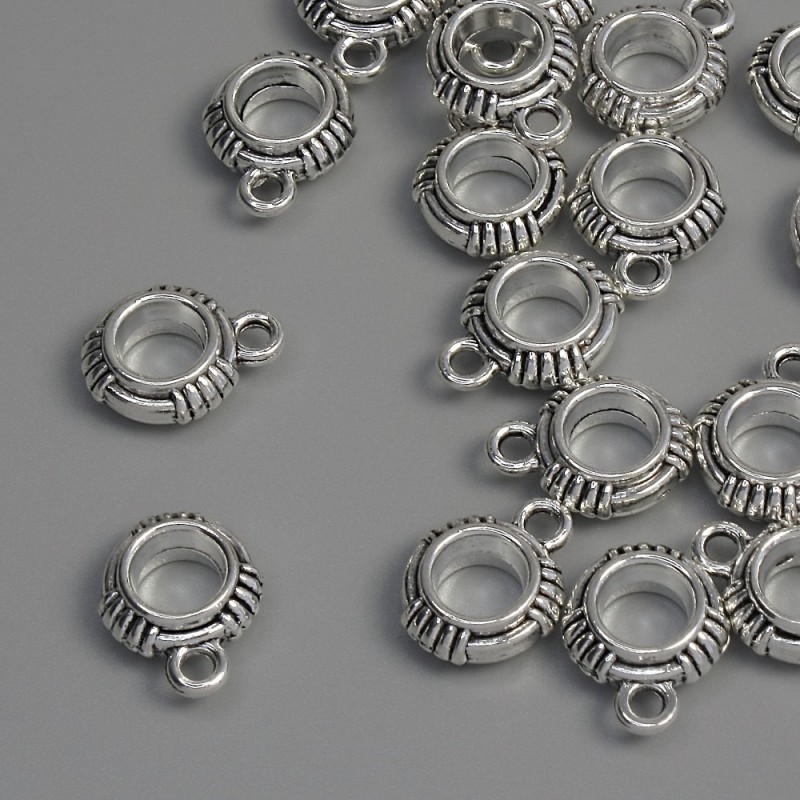 Bail Findings, Silver Metal Colour, Size 13x10x4mm+- Holes, Diameter 5mm+- and 1.8mm+-, Pack of 18pcs