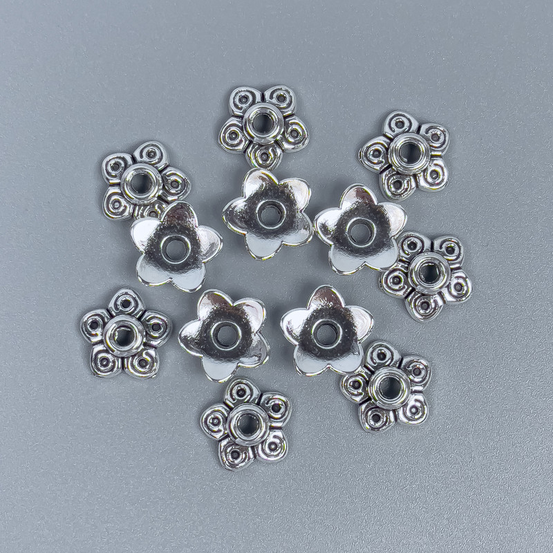 Bead Cap Findings, Silver Metal Colour, Diameter 9.5x0.7mm+/-, Hole Diameter 2mm+/-, Pack of 54pcs