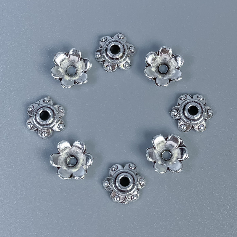 Bead Cap Finding, Silver Metal Colour, Diameter 6×0.9mm+/- Hole Diameter 2mm+/-, 20g Pack (~110pcs)