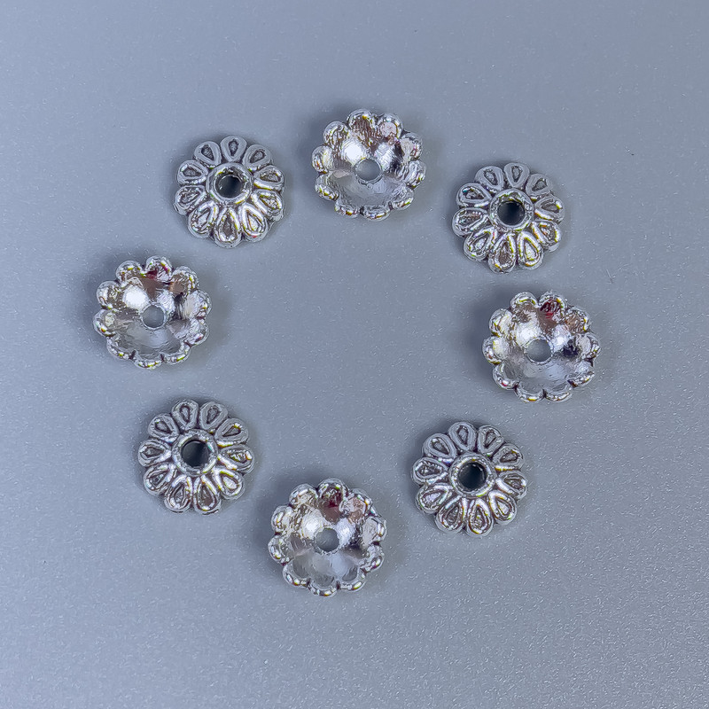 Bead Cap Findings, Silver Metal Colour, Diameter 7x1mm+- Hole Diameter 1.5mm+- Pack of 20g (~65pcs)