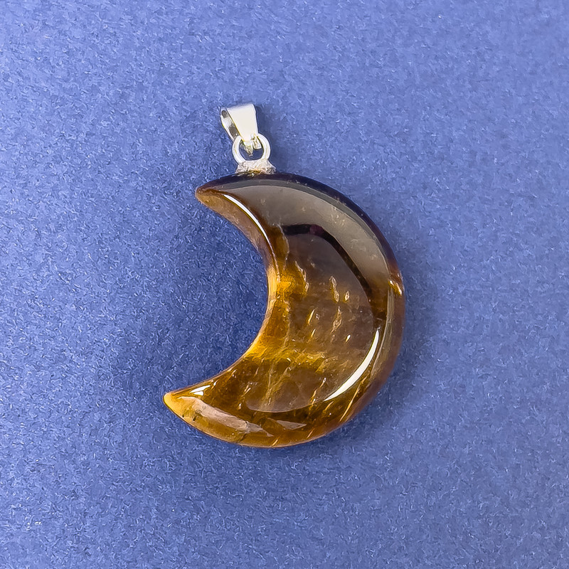 Moon Pendant Tiger's Eye Natural Stone 25x20x9x32mm+