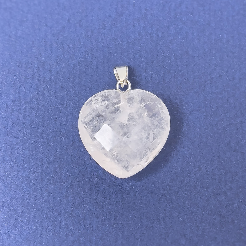 Heart Pendant Rock Crystal Natural Faceted Stone 20x20x8x25mm+