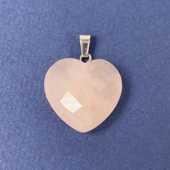 Heart Pendant, Natural Faceted Rose Quartz 20x20x8x25mm+
