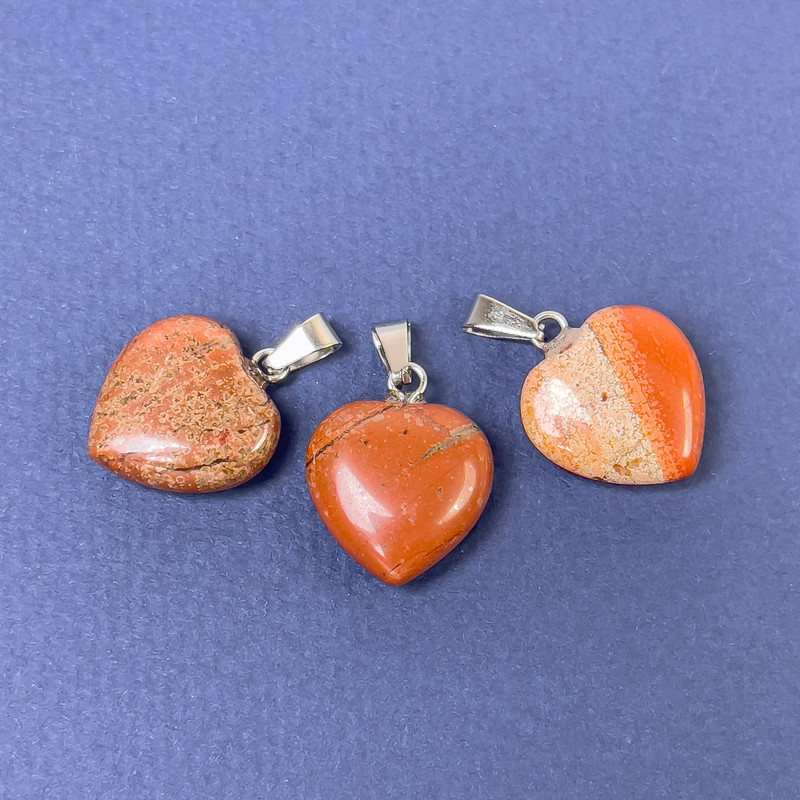 Red Jasper Heart Pendant, Natural Stone 16x16x6x25mm+
