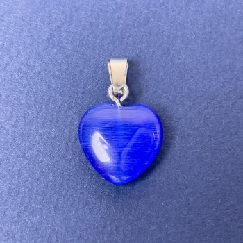 Blue Cat's Eye Heart Pendant Natural Stone 16x16x6x25mm+