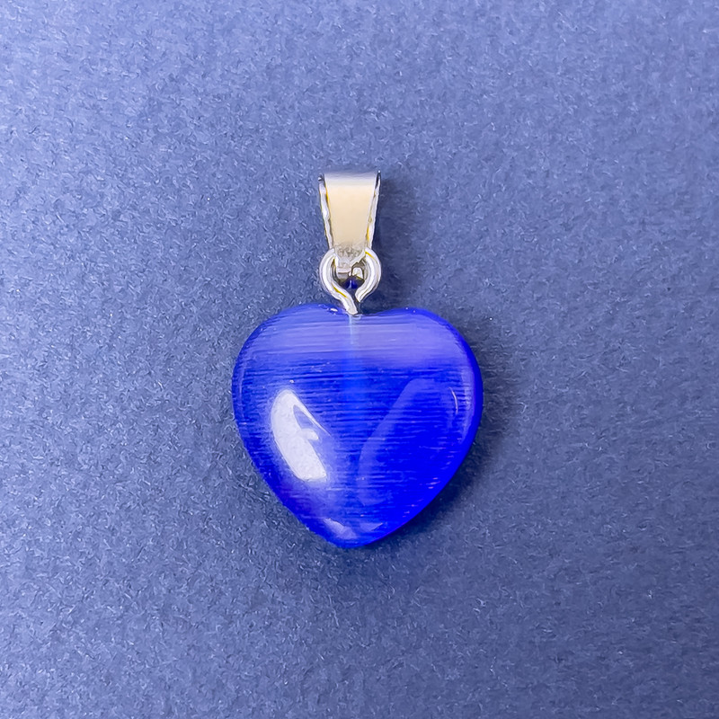 Blue Cat's Eye Heart Pendant Natural Stone 16x16x6x25mm+