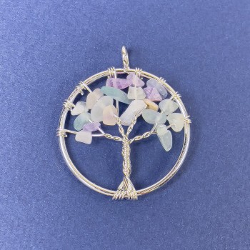 Tree of Life Pendant Fluorite Natural Stone 31x36mm+