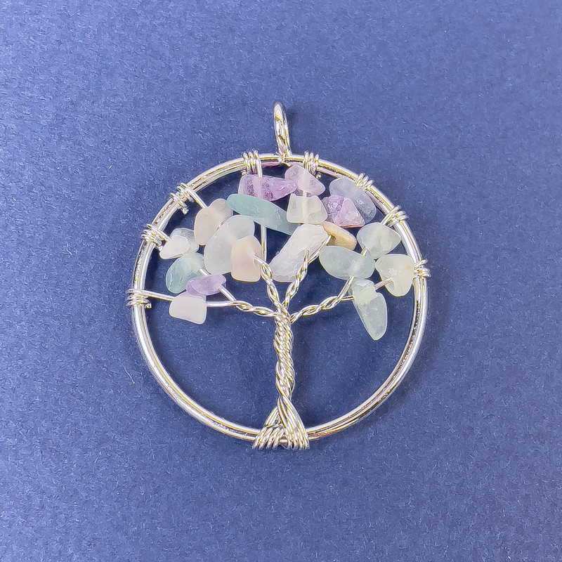 Tree of Life Pendant Fluorite Natural Stone 31x36mm+