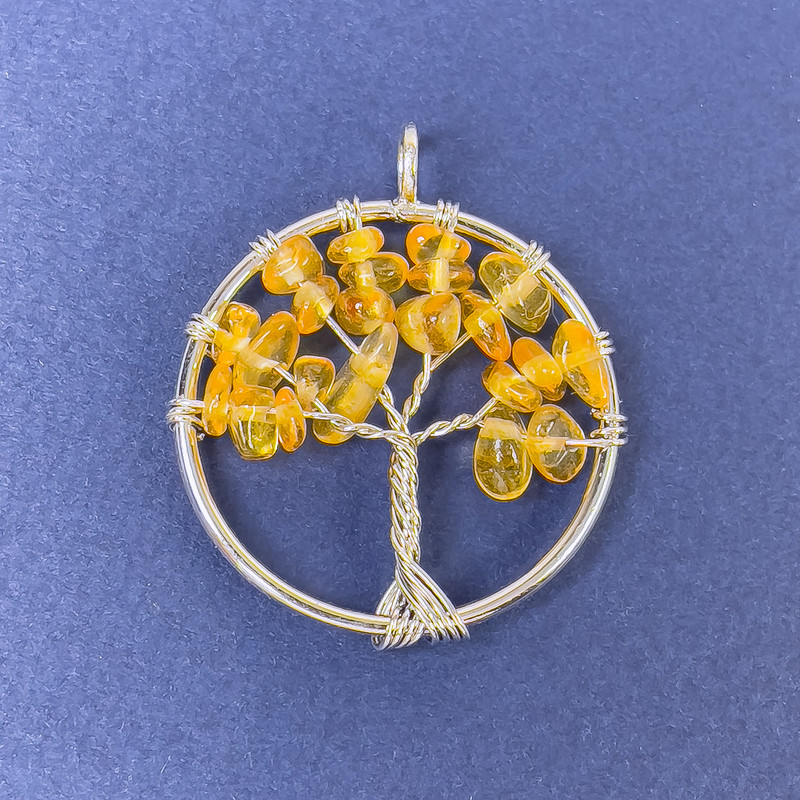 Tree of Life Pendant Citrine Natural Stone 31x36mm+