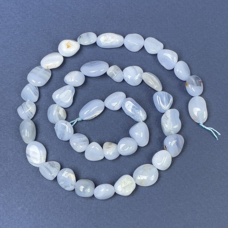 Blue Agate Beads on String, Tumbled, Diameter 9-11x8-9mm+/-, Length 40cm+