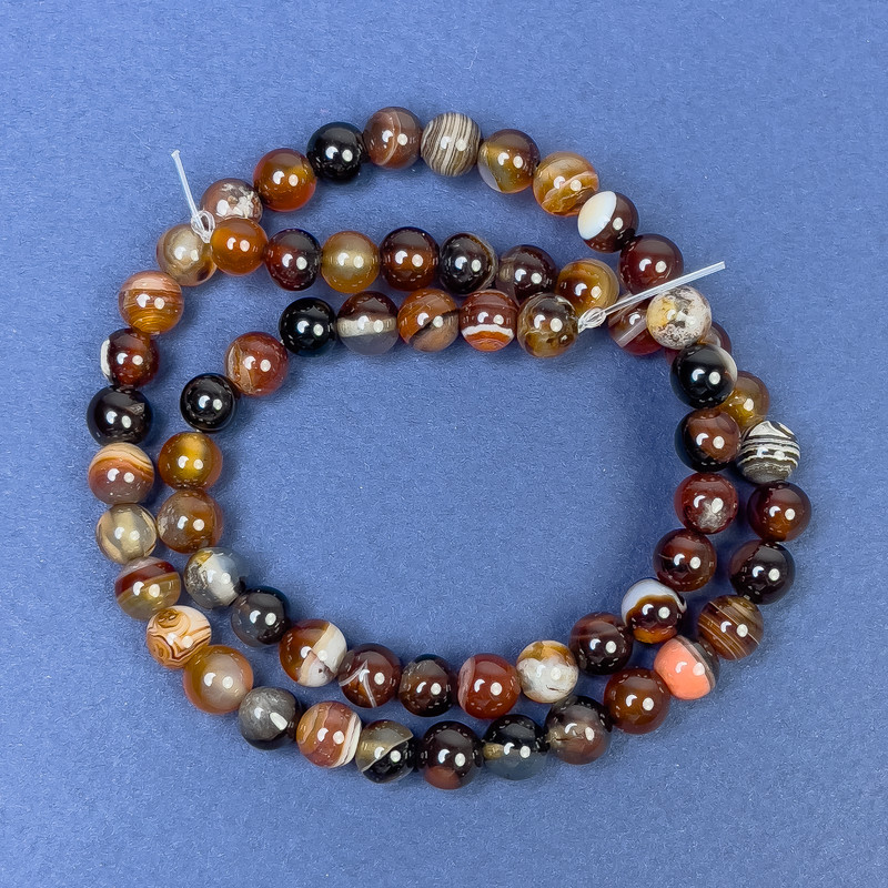 Eye Agate Beads on Fishing Line, Smooth Round, Diameter 6mm+/-, Length 37cm+