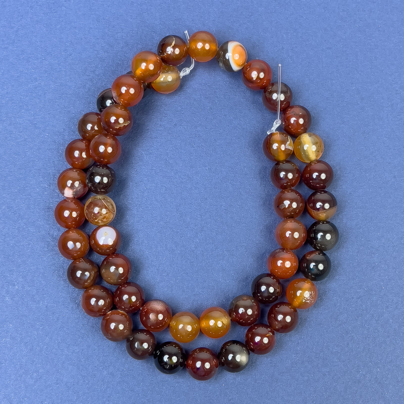Eye Agate Beads on Fishing Line, Smooth Round, Diameter 8mm+/-, Length 39cm+