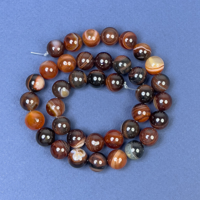 Eye Agate Beads on Fishing Line, Smooth Round, Diameter 10mm+/-, Length 38cm+