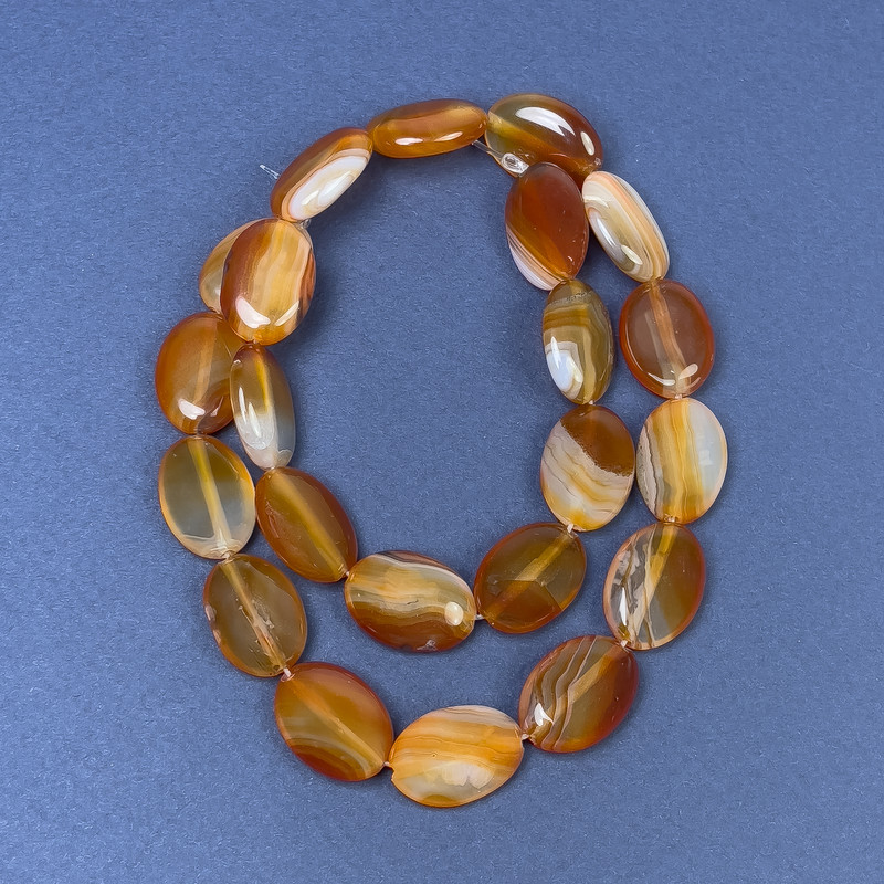 Carnelian Oval Beads on Fishing Line, Diameter 18x12mm+/-, Length 37cm+