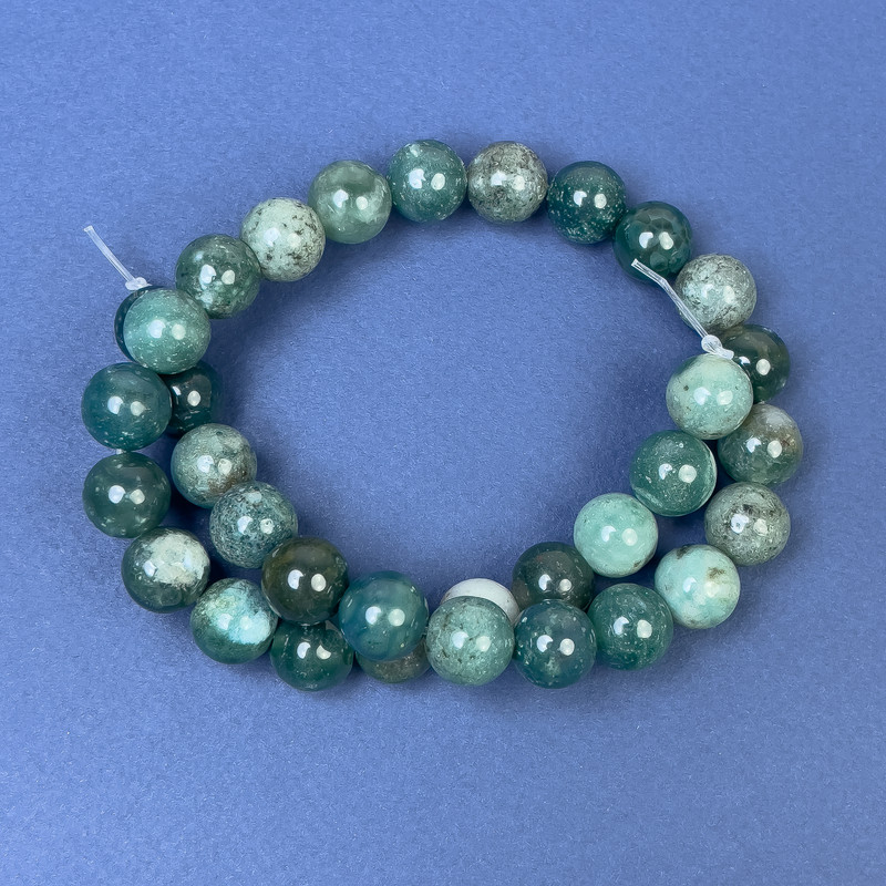 Green Jasper Beads on Fishing Line, Smooth Round, Diameter 12mm+/-, Length 38cm+