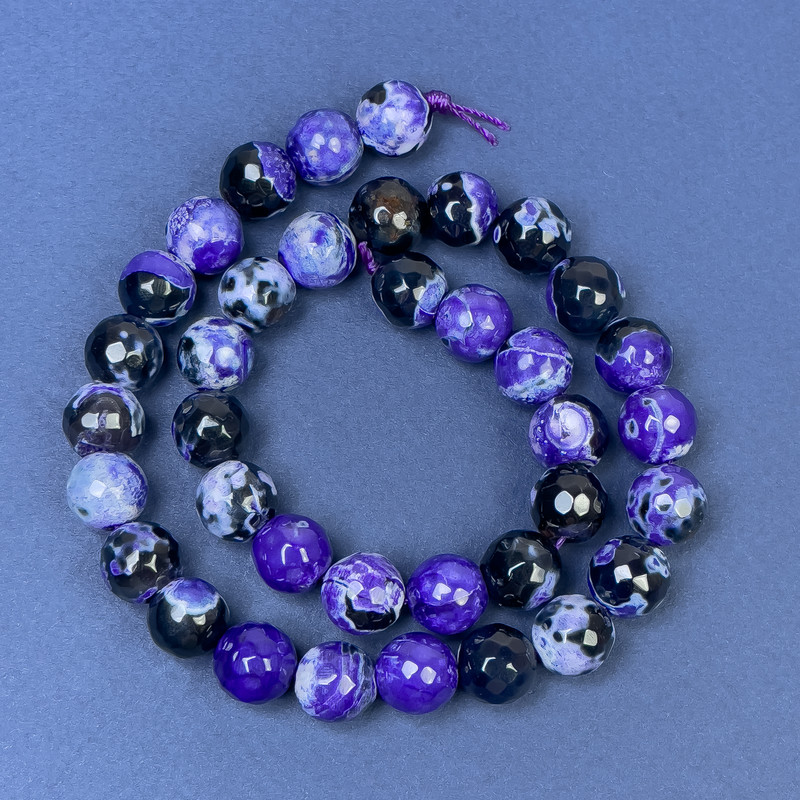 Agate Beads on Thread, Faceted Round, Diameter 10mm +/-, Length 37cm+