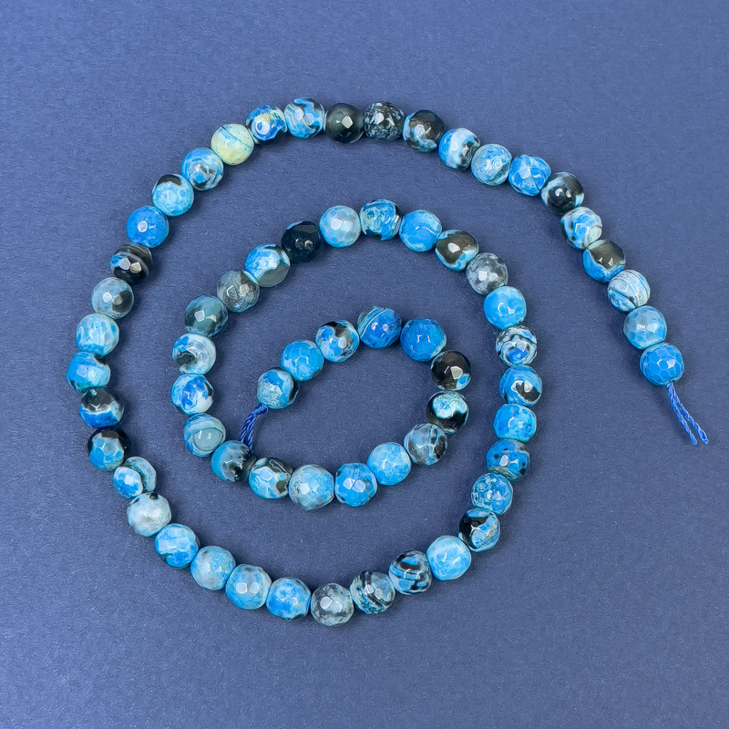 Agate Beads on Thread, Faceted Round, Diameter 6mm +/-, Length 36cm+