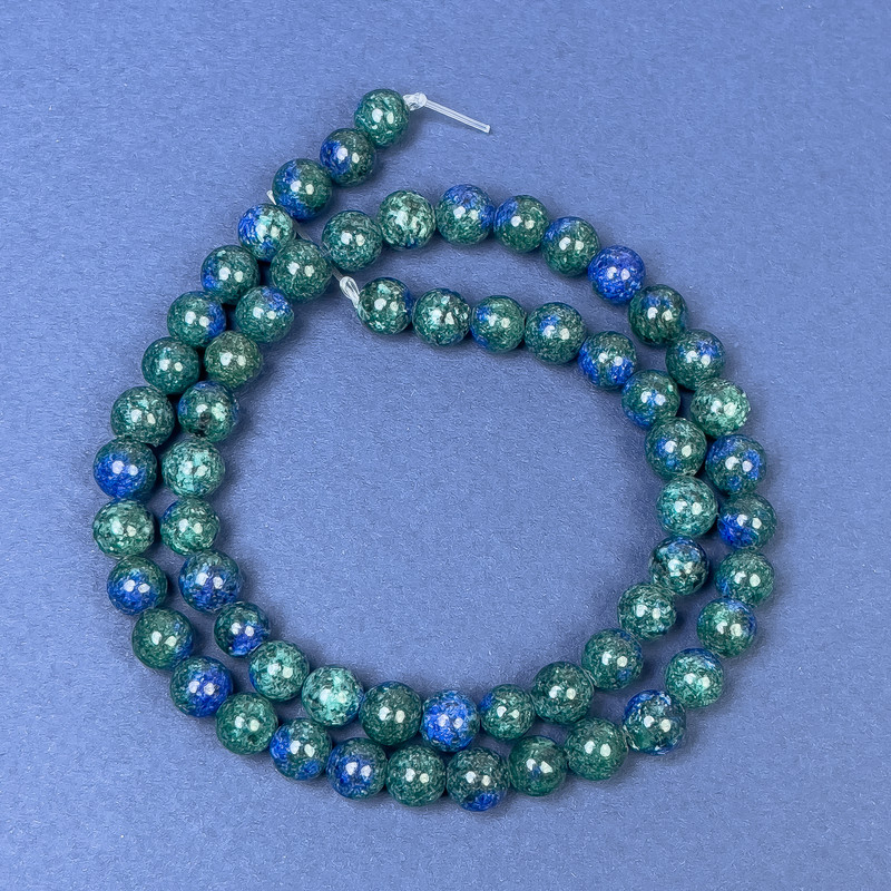 Azurite Beads on Fishing Line Smooth Round, Diameter 7mm+-, Length 38cm +