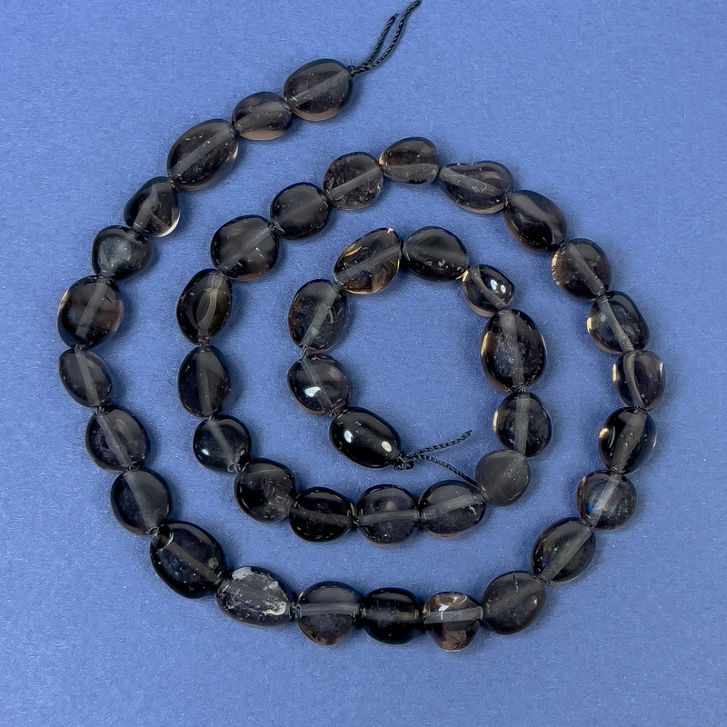 Smoky Quartz Beads on Thread, Tumbled, Diameter 9-13x6-8mm+-, Length 40cm+