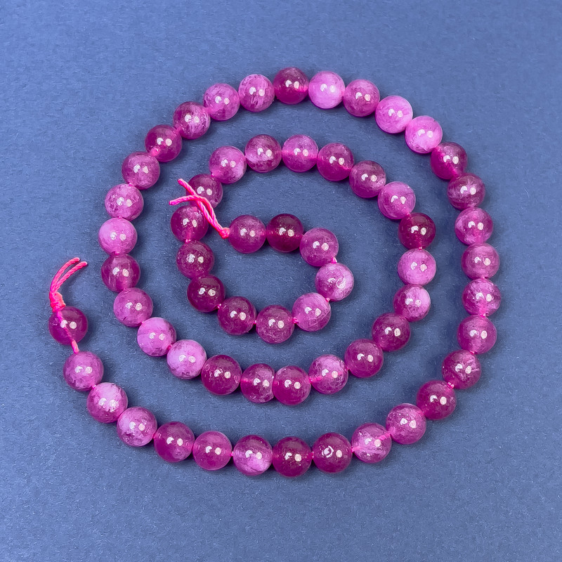 Rubellite Tourmaline Beads on Thread, Smooth Round, Diameter 6mm+-, Length 39cm+