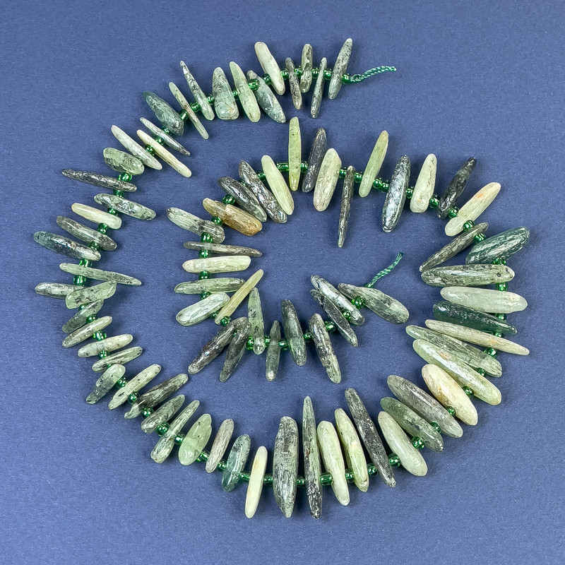 Kyanite Chip Beads 15-23x4mm+/- with Seed Beads on Thread, Length 42cm+