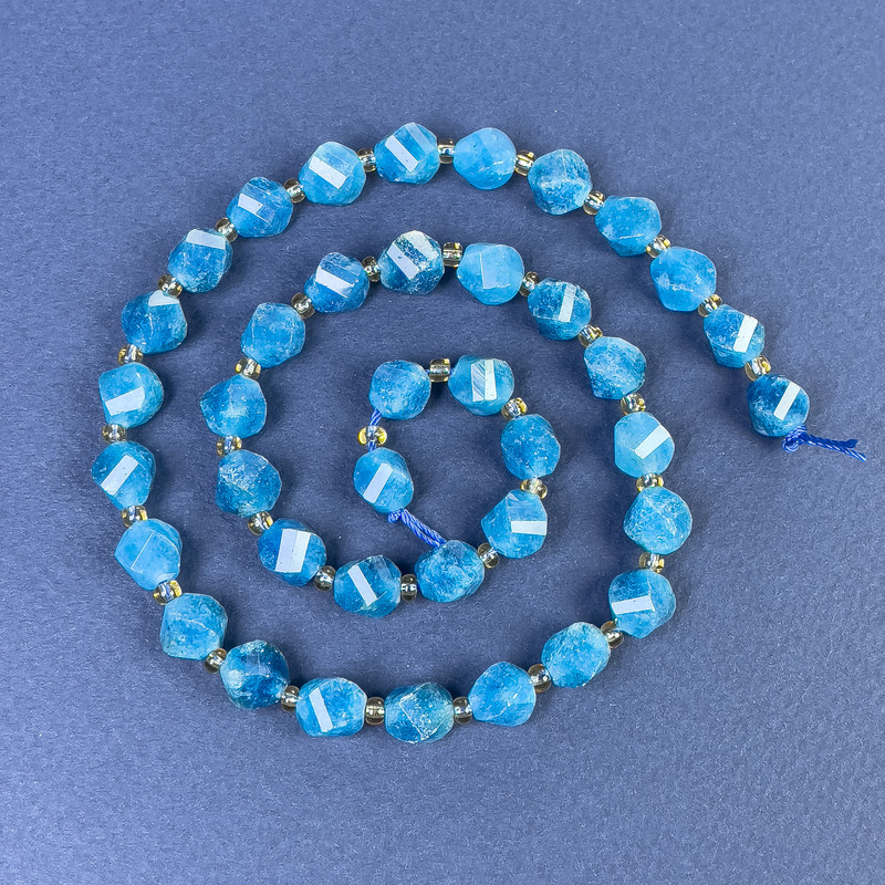 Apatite Faceted Rhombus Beads 8x7mm+/- with Seed Beads on a Strand, Length 38cm+