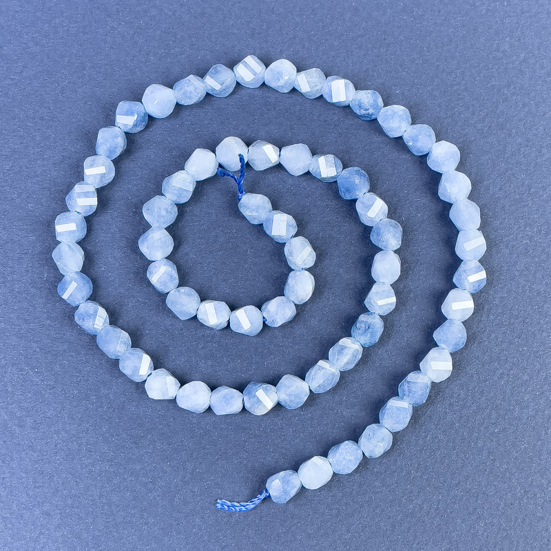 Aquamarine Beads Faceted Rhombus 6x5mm+/- on String, Length 39cm+