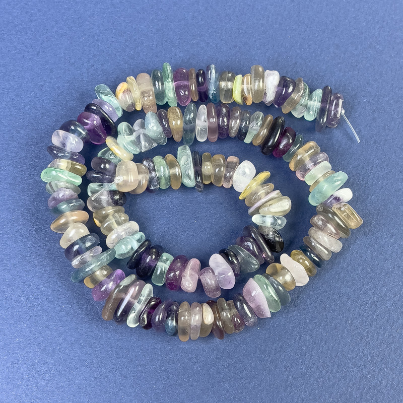 Fluorite Chip Beads 10x3mm+/- on Fishing Line, Length 39cm+