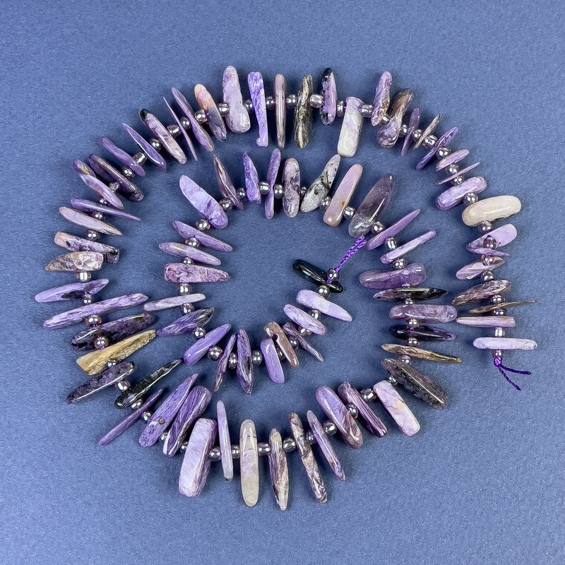 Charoite Chip Beads 15x3mm+/- with Seed Beads on a Thread, Length 40cm+