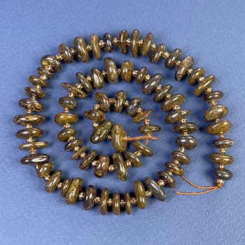 Bronzite Tumbled Beads 8-10x4mm+/- with Seed Beads on a Thread, Length 40cm+