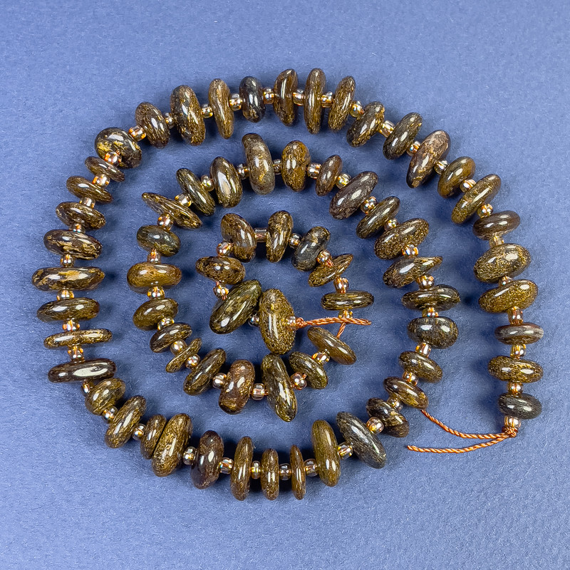 Bronzite Tumbled Beads 8-10x4mm+/- with Seed Beads on a Thread, Length 40cm+